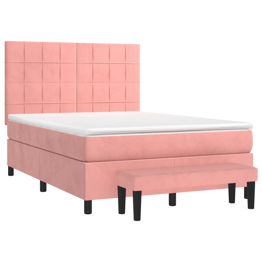 Κρεβάτι Boxspring με Στρώμα Ροζ 140x190 εκ. Βελούδινο - Pakobazaar