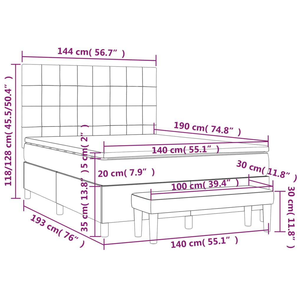 Κρεβάτι Boxspring με Στρώμα Ροζ 140x190 εκ. Βελούδινο - Pakobazaar