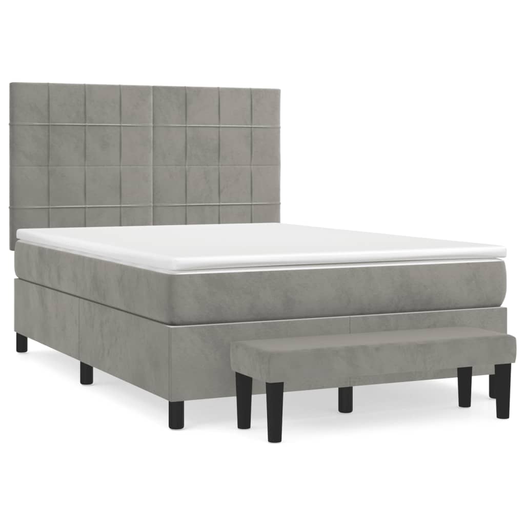 Κρεβάτι Boxspring με Στρώμα Ανοιχτό Γκρι 140x200 εκ. Βελούδινο