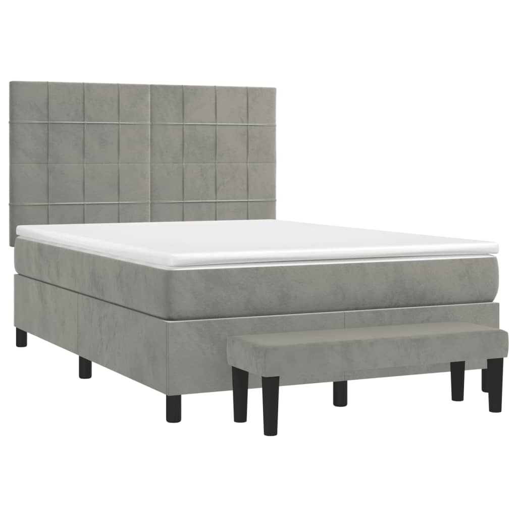 Κρεβάτι Boxspring με Στρώμα Ανοιχτό Γκρι 140x200 εκ. Βελούδινο