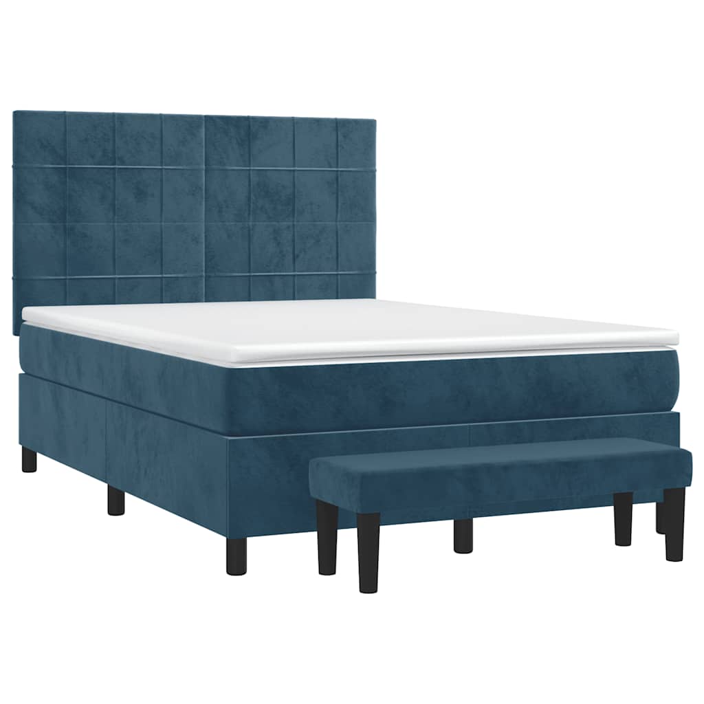 Κρεβάτι Boxspring με Στρώμα Σκούρο Μπλε 140x200 εκ. Βελούδινο - Pakobazaar