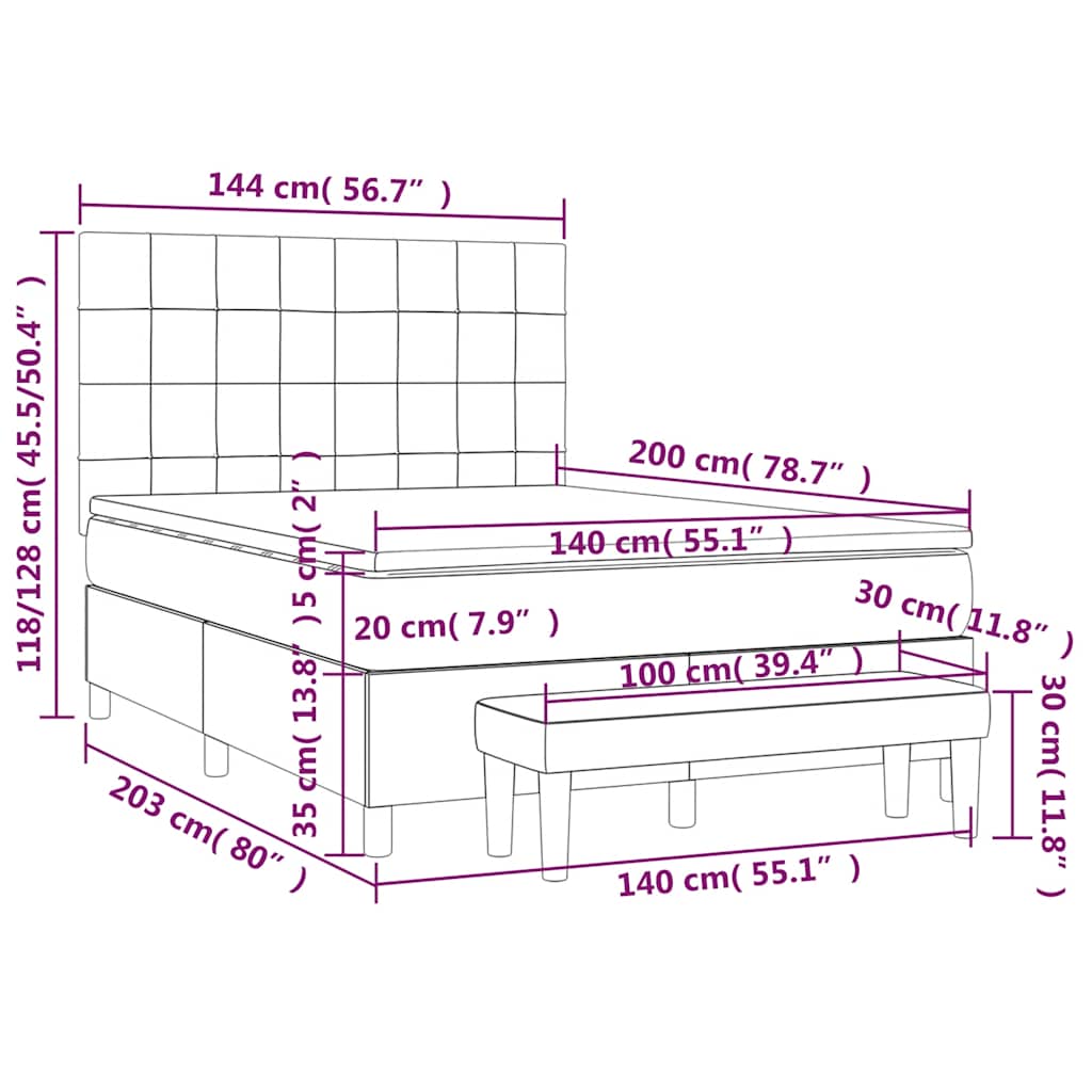 Κρεβάτι Boxspring με Στρώμα Σκούρο Μπλε 140x200 εκ. Βελούδινο - Pakobazaar