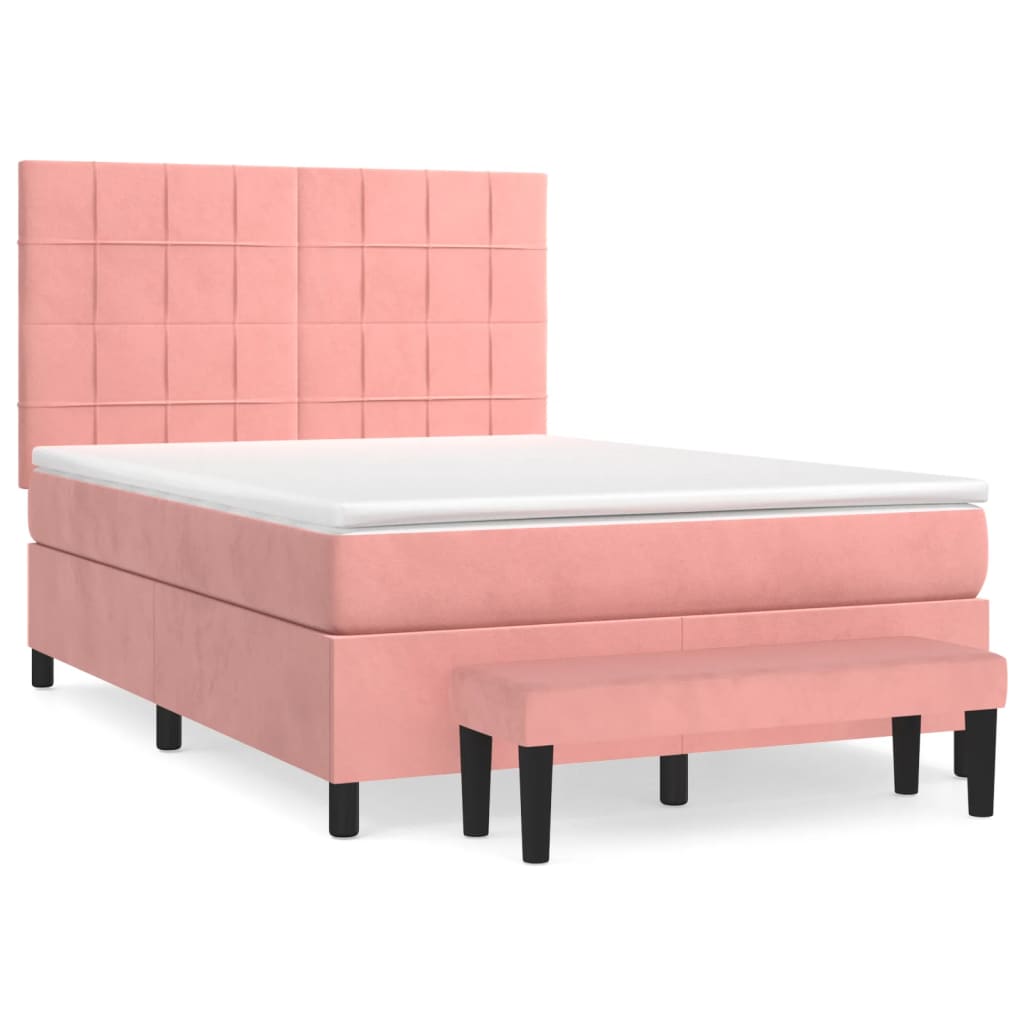 Κρεβάτι Boxspring με Στρώμα Ροζ 140x200 εκ. Βελούδινο - Pakobazaar