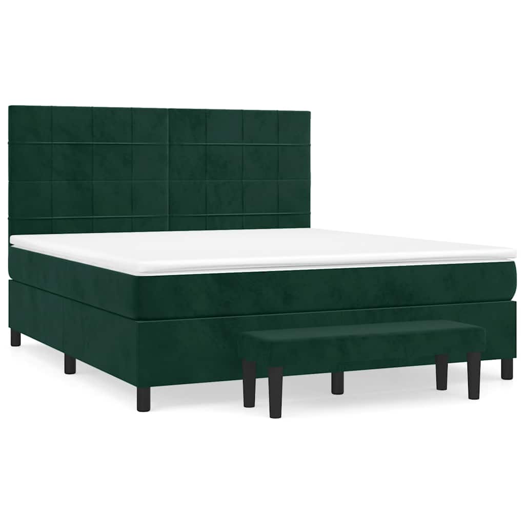 Κρεβάτι Boxspring με Στρώμα Σκούρο Πράσινο 160x200εκ. Βελούδινο
