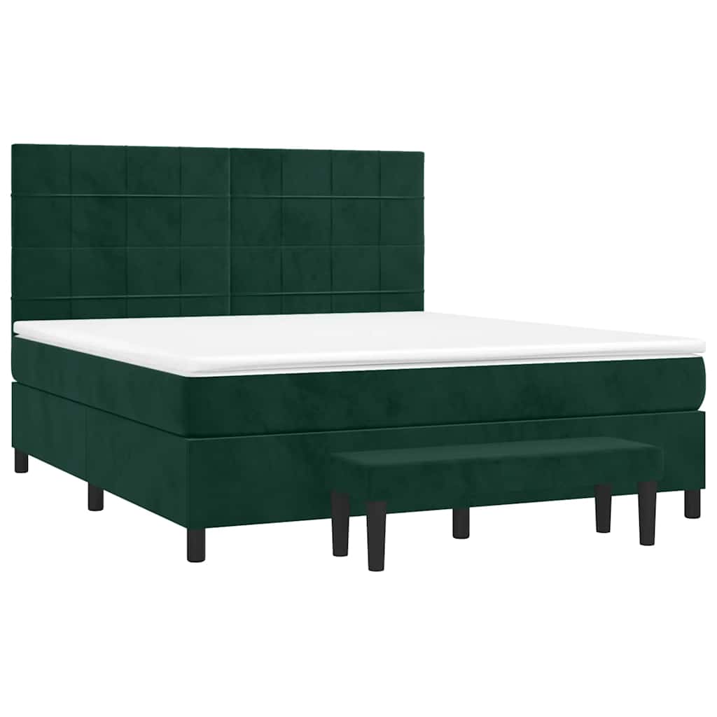 Κρεβάτι Boxspring με Στρώμα Σκούρο Πράσινο 160x200εκ. Βελούδινο