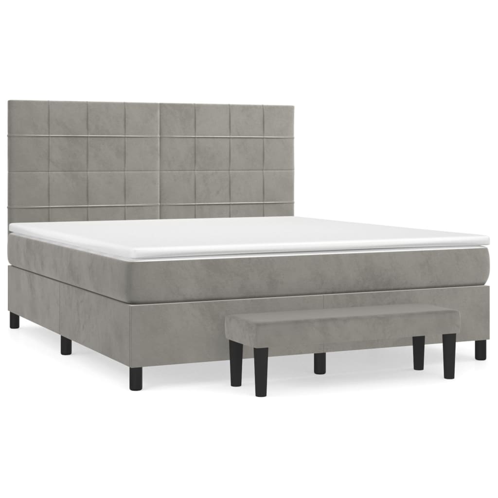 Κρεβάτι Boxspring με Στρώμα Ανοιχτό Γκρι 180x200 εκ. Βελούδινο