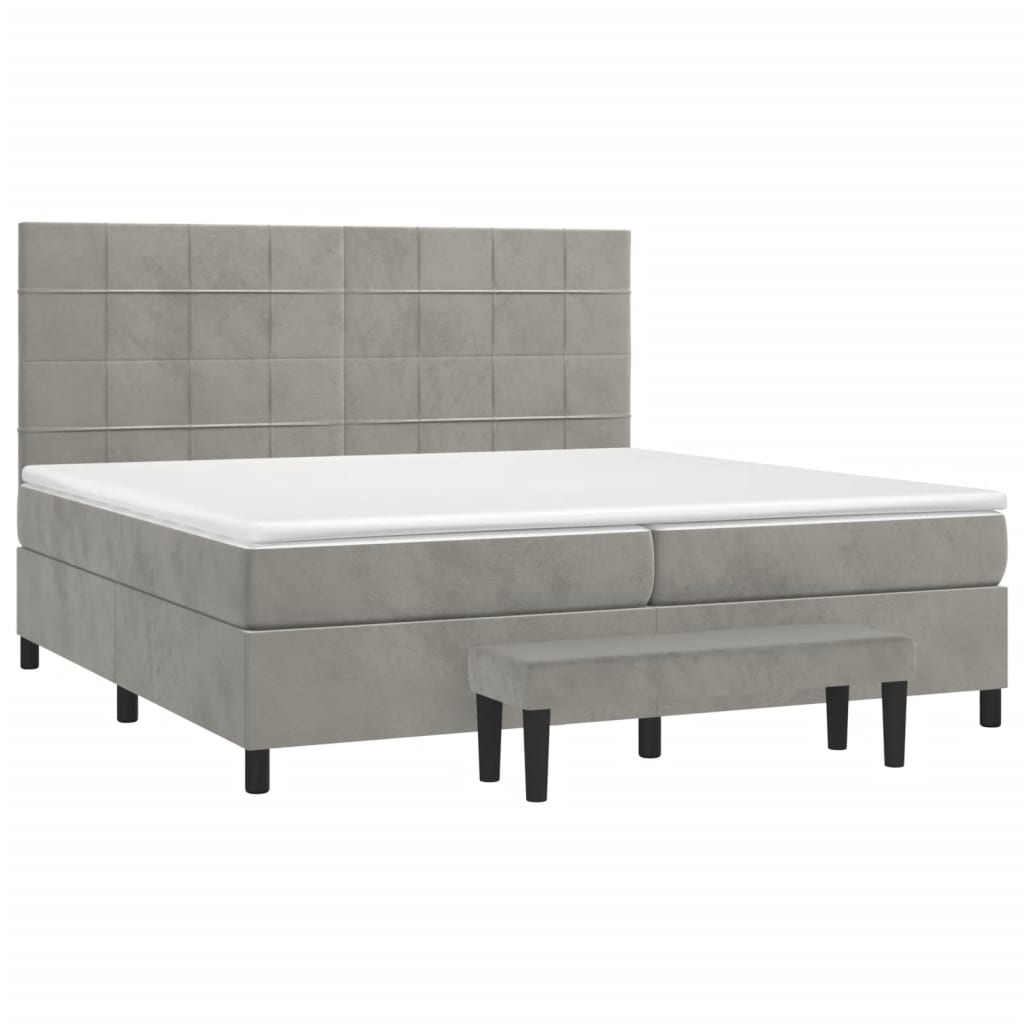 Κρεβάτι Boxspring με Στρώμα Ανοιχτό Γκρι 200x200 εκ. Βελούδινο