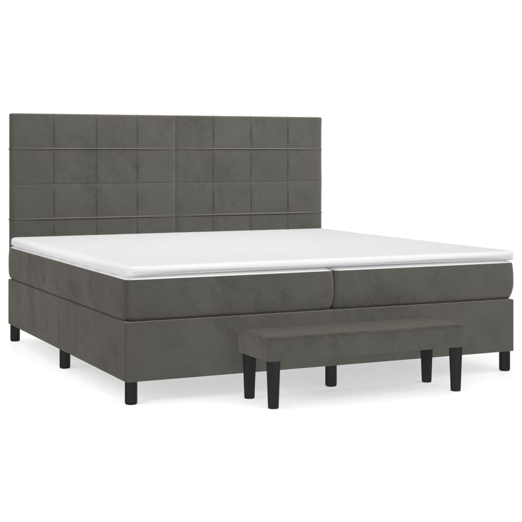 Κρεβάτι Boxspring με Στρώμα Σκούρο Γκρι 200x200 εκ. Βελούδινο