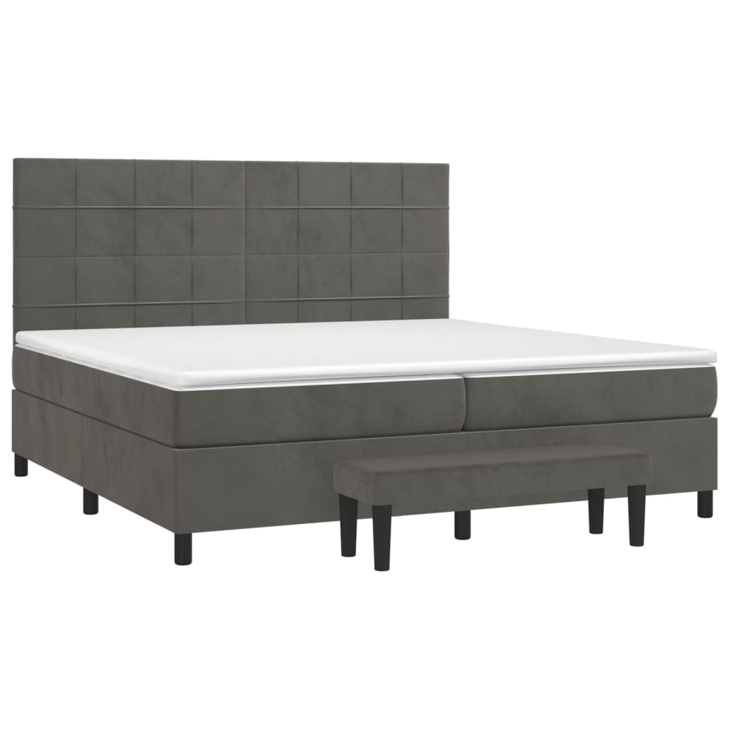 Κρεβάτι Boxspring με Στρώμα Σκούρο Γκρι 200x200 εκ. Βελούδινο