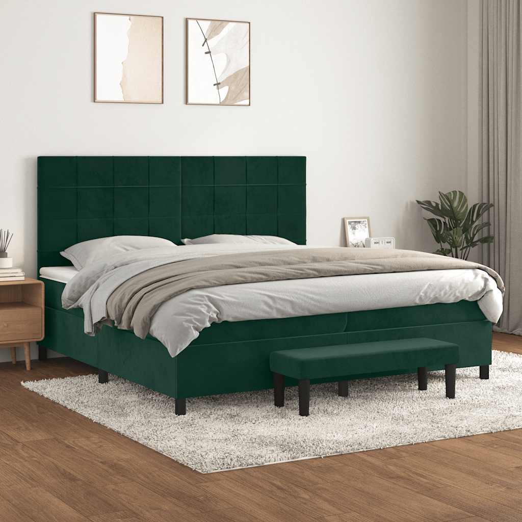 Κρεβάτι Boxspring με Στρώμα Σκούρο Πράσινο 200x200εκ. Βελούδινο - Pakobazaar