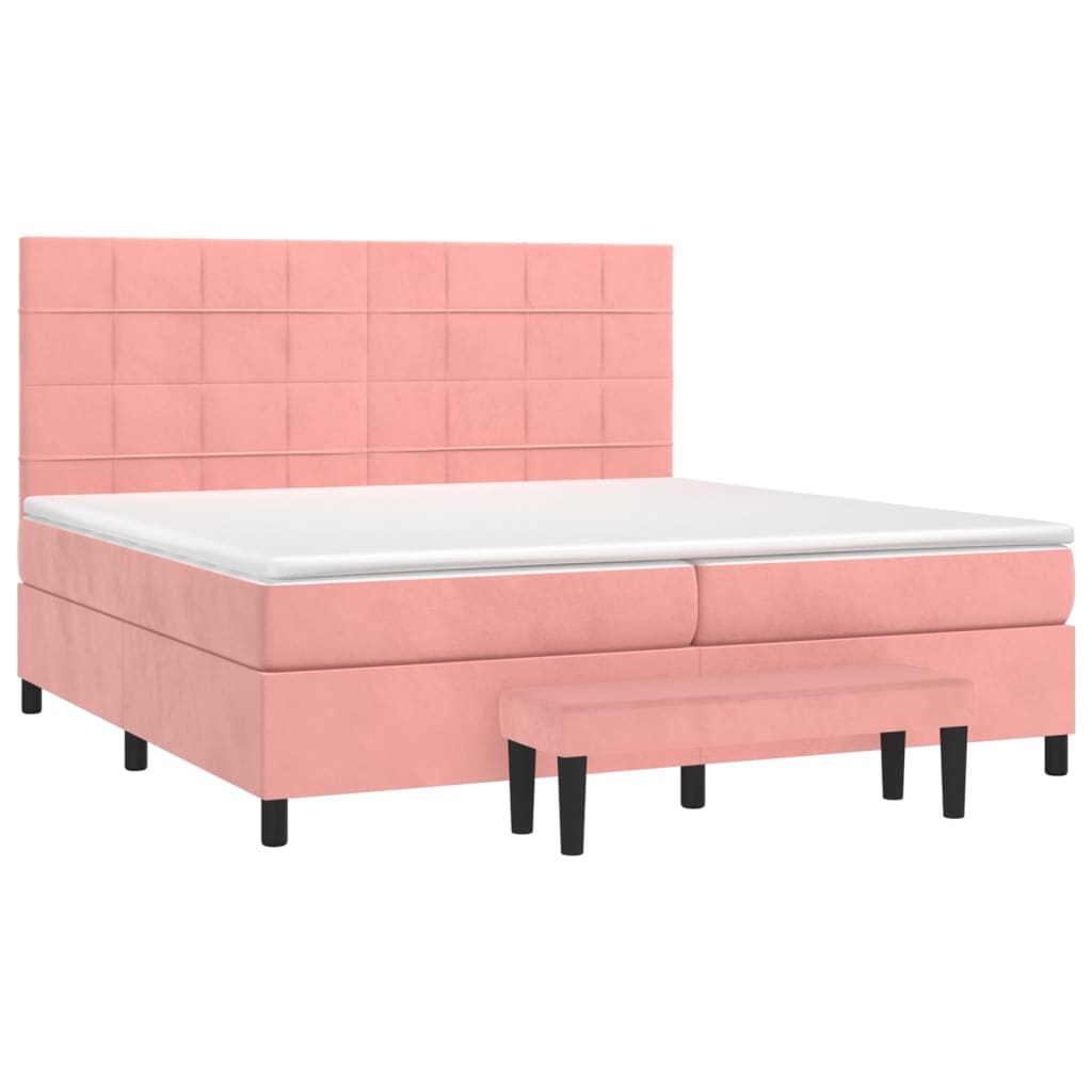 Κρεβάτι Boxspring με Στρώμα Ροζ 200x200 εκ. Βελούδινο - Pakobazaar