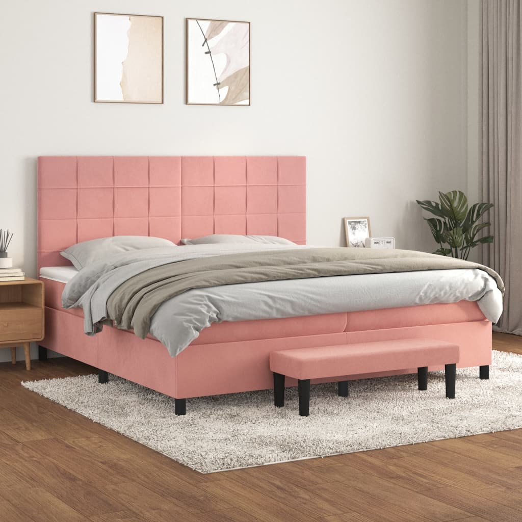 Κρεβάτι Boxspring με Στρώμα Ροζ 200x200 εκ. Βελούδινο - Pakobazaar