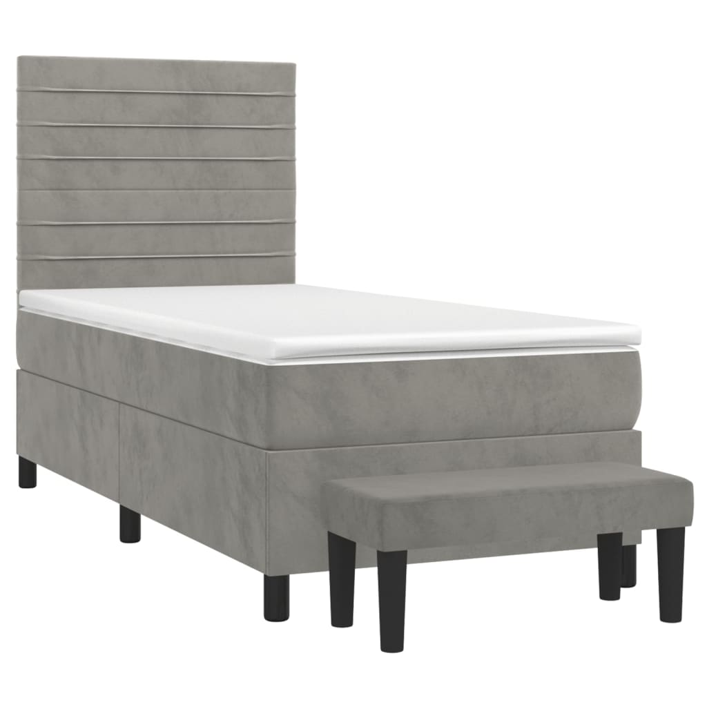 Κρεβάτι Boxspring με Στρώμα Ανοιχτό Γκρι 80x200 εκ. Βελούδινο