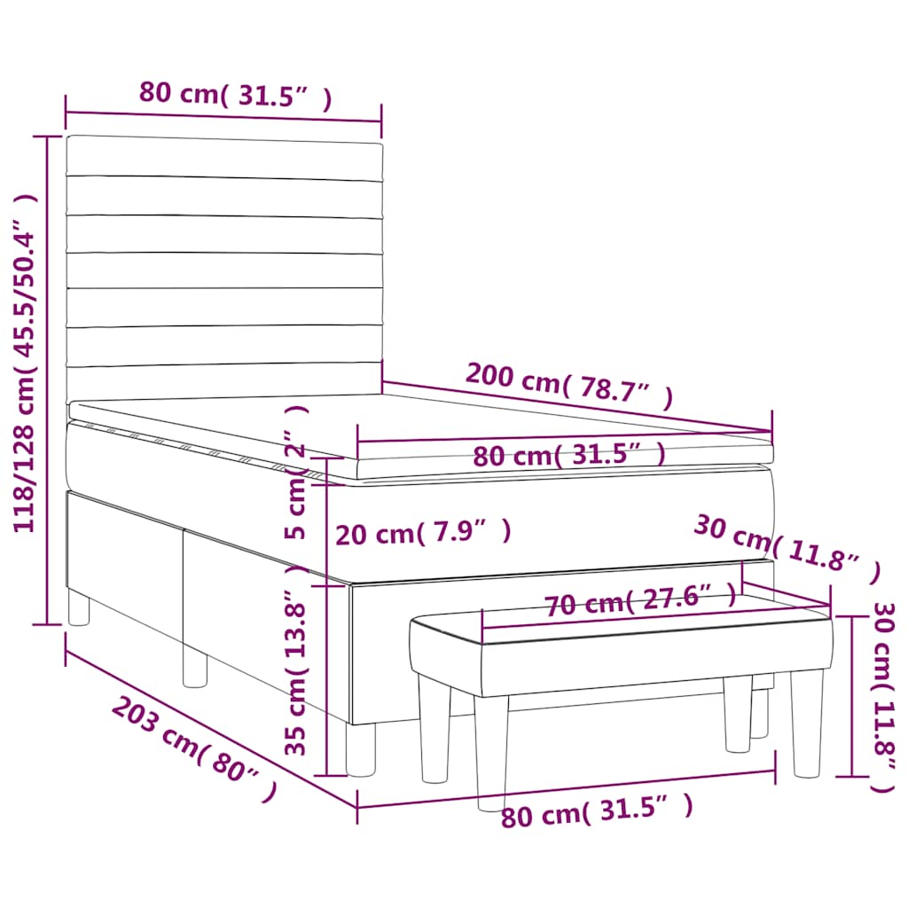 Κρεβάτι Boxspring με Στρώμα Σκούρο Πράσινο 80x200 εκ. Βελούδινο - Pakobazaar