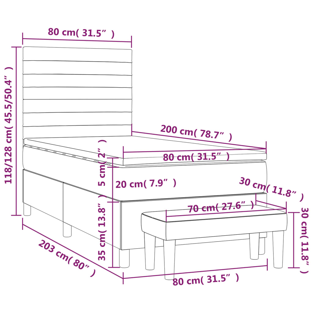 Κρεβάτι Boxspring με Στρώμα Σκούρο Μπλε 80 x 200 εκ. Βελούδινο