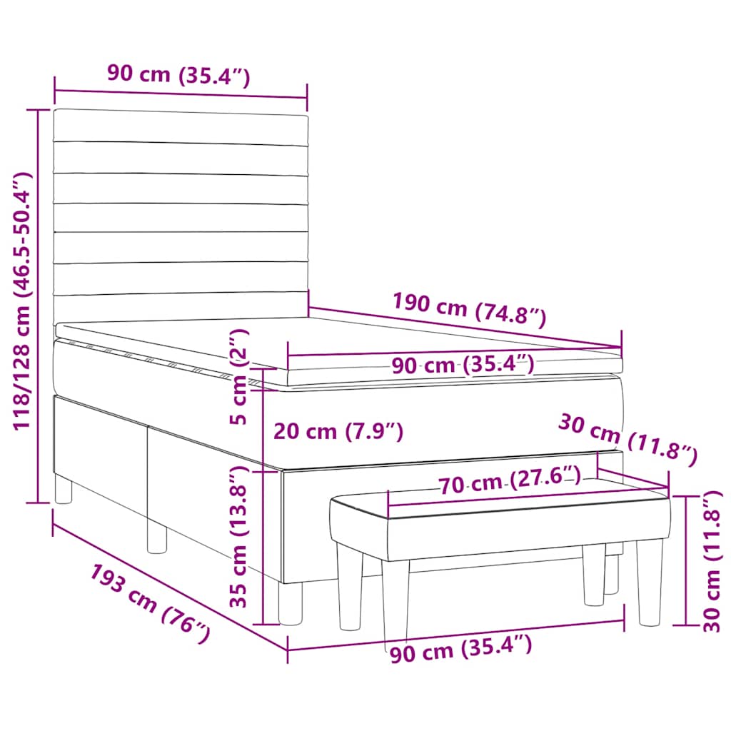 Κρεβάτι Boxspring με Στρώμα Σκούρο Πράσινο 90x190 εκ. Βελούδινο