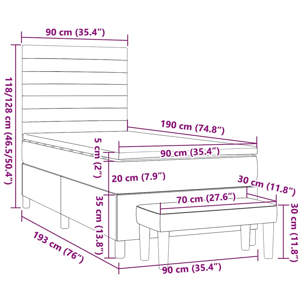 Κρεβάτι Boxspring με Στρώμα Σκούρο Πράσινο 90x200 εκ. Βελούδινο