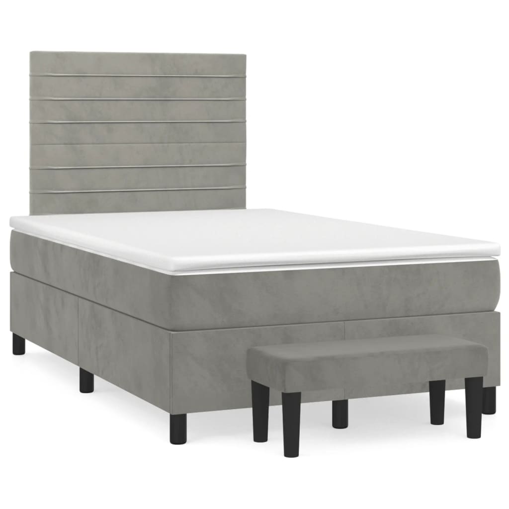 Κρεβάτι Boxspring με Στρώμα Ανοιχτό Γκρι 120x200 εκ. Βελούδινο