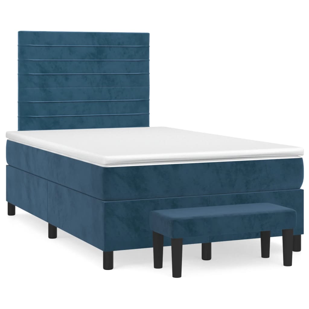 Κρεβάτι Boxspring με Στρώμα Σκούρο Μπλε 120x200 εκ. Βελούδινο