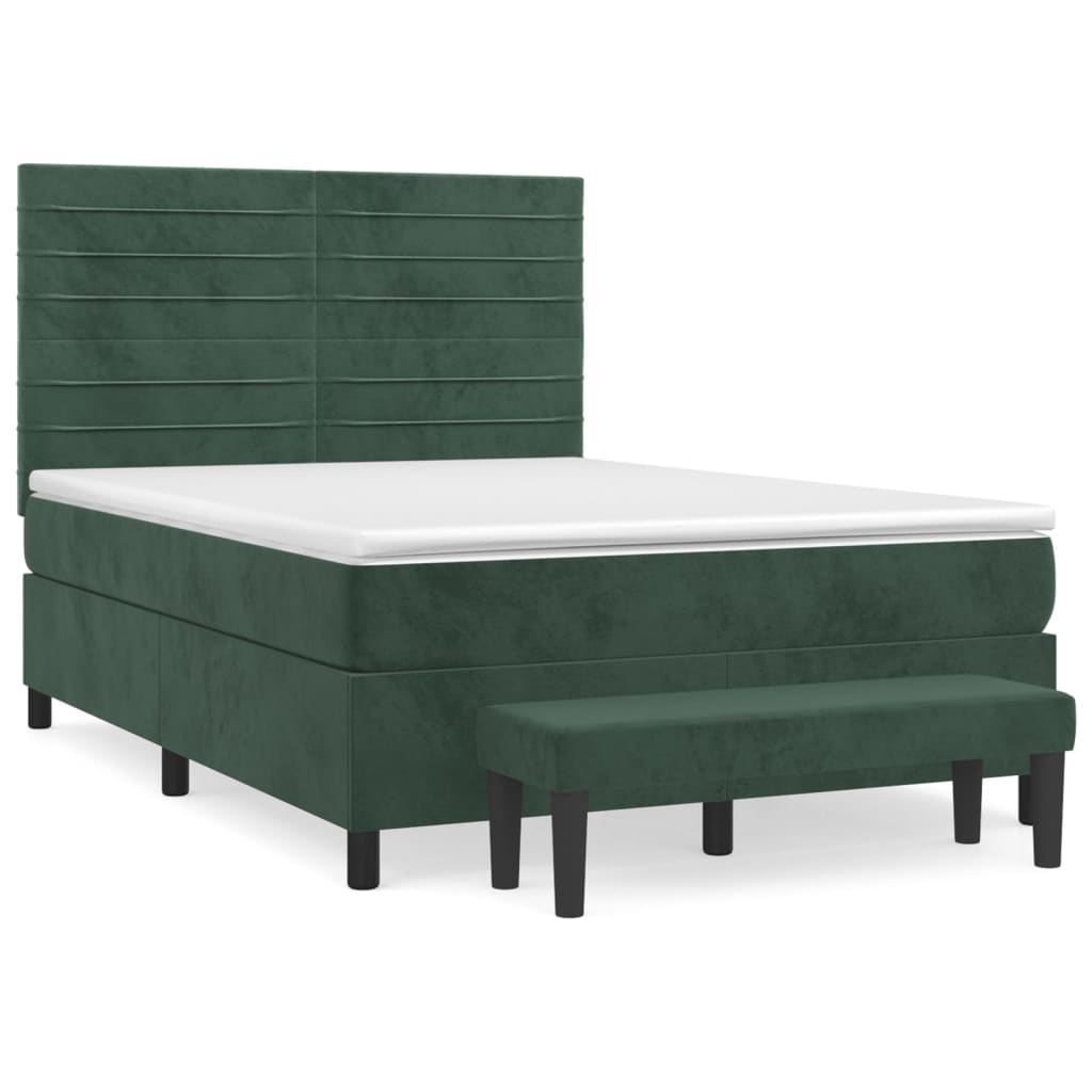 Κρεβάτι Boxspring με Στρώμα Σκούρο Πράσινο 140x190εκ. Βελούδινο