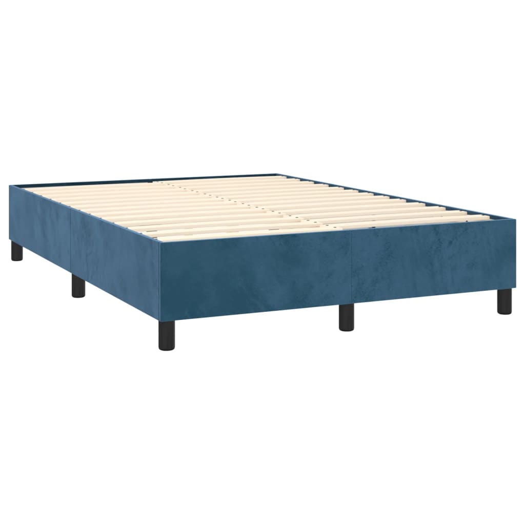 Κρεβάτι Boxspring με Στρώμα Σκούρο Μπλε 140x190 εκ. Βελούδινο