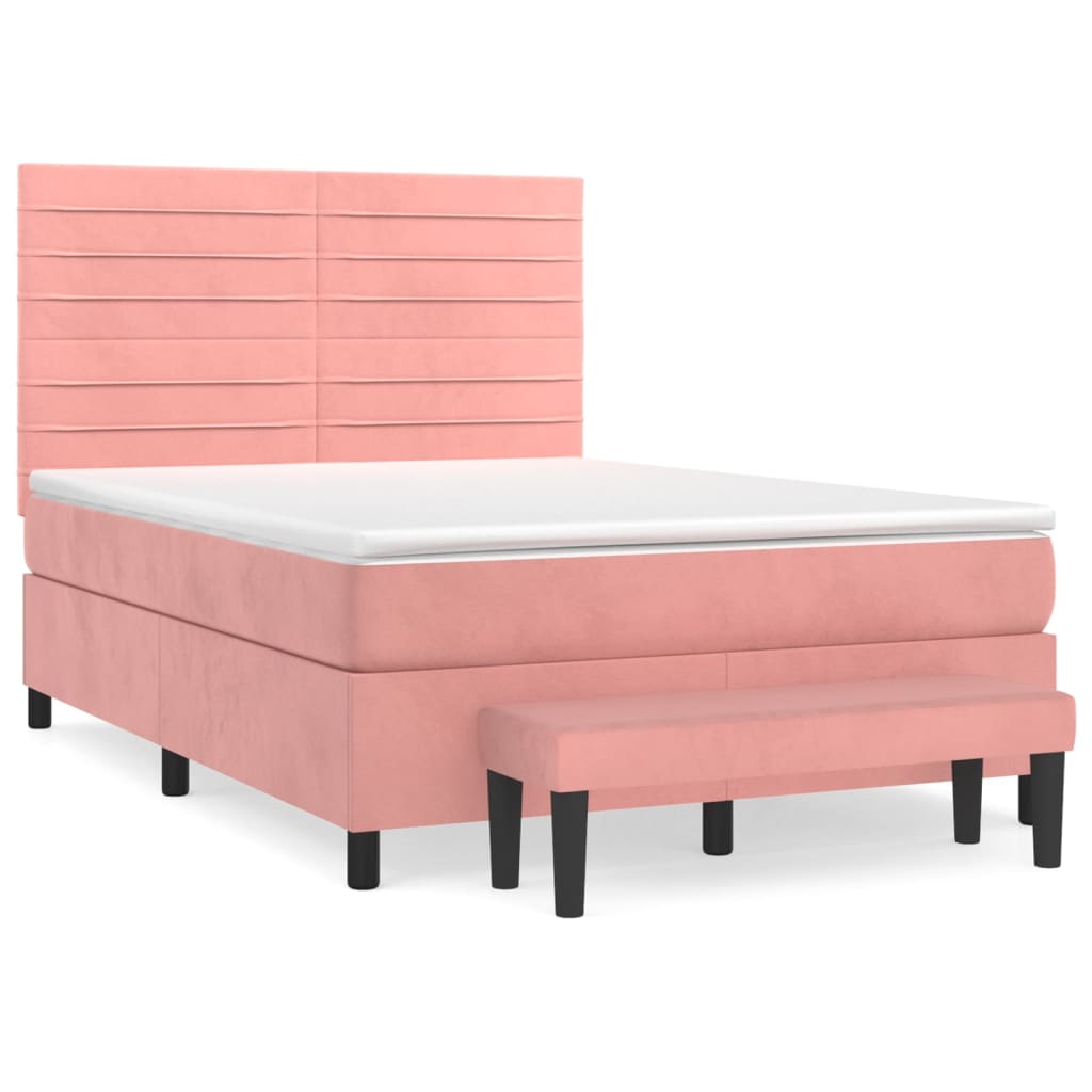 Κρεβάτι Boxspring με Στρώμα Ροζ 140x190 εκ. Βελούδινο - Pakobazaar