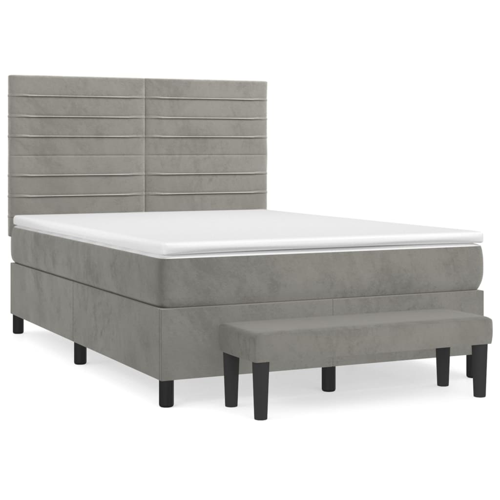 Κρεβάτι Boxspring με Στρώμα Ανοιχτό Γκρι 140x200 εκ. Βελούδινο