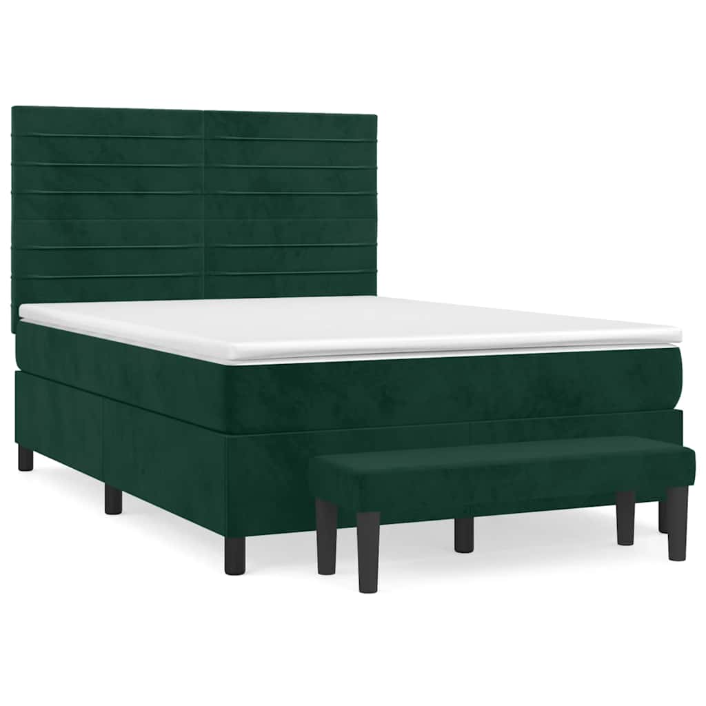 Κρεβάτι Boxspring με Στρώμα Σκούρο Πράσινο 140x200εκ. Βελούδινο - Pakobazaar