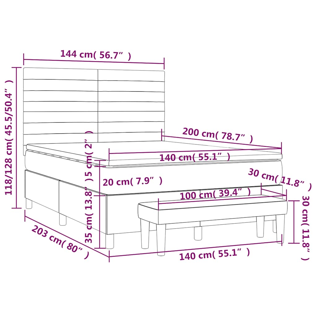 Κρεβάτι Boxspring με Στρώμα Σκούρο Μπλε 140x200 εκ. Βελούδινο - Pakobazaar