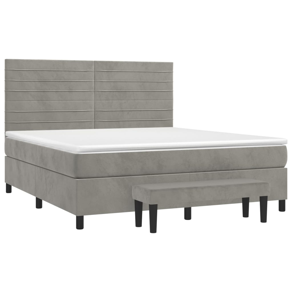 Κρεβάτι Boxspring με Στρώμα Ανοιχτό Γκρι 160x200 εκ. Βελούδινο