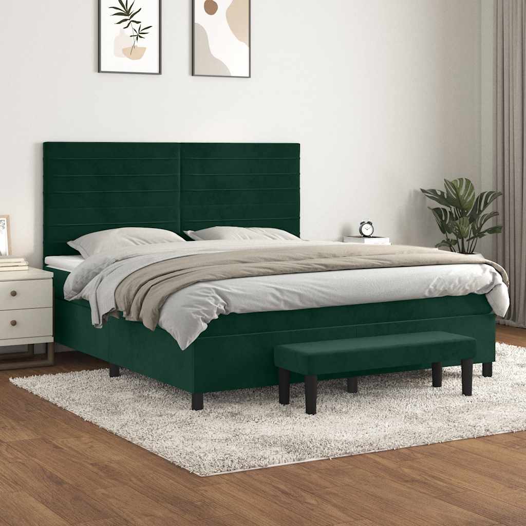 Κρεβάτι Boxspring με Στρώμα Σκούρο Πράσινο 160x200εκ. Βελούδινο