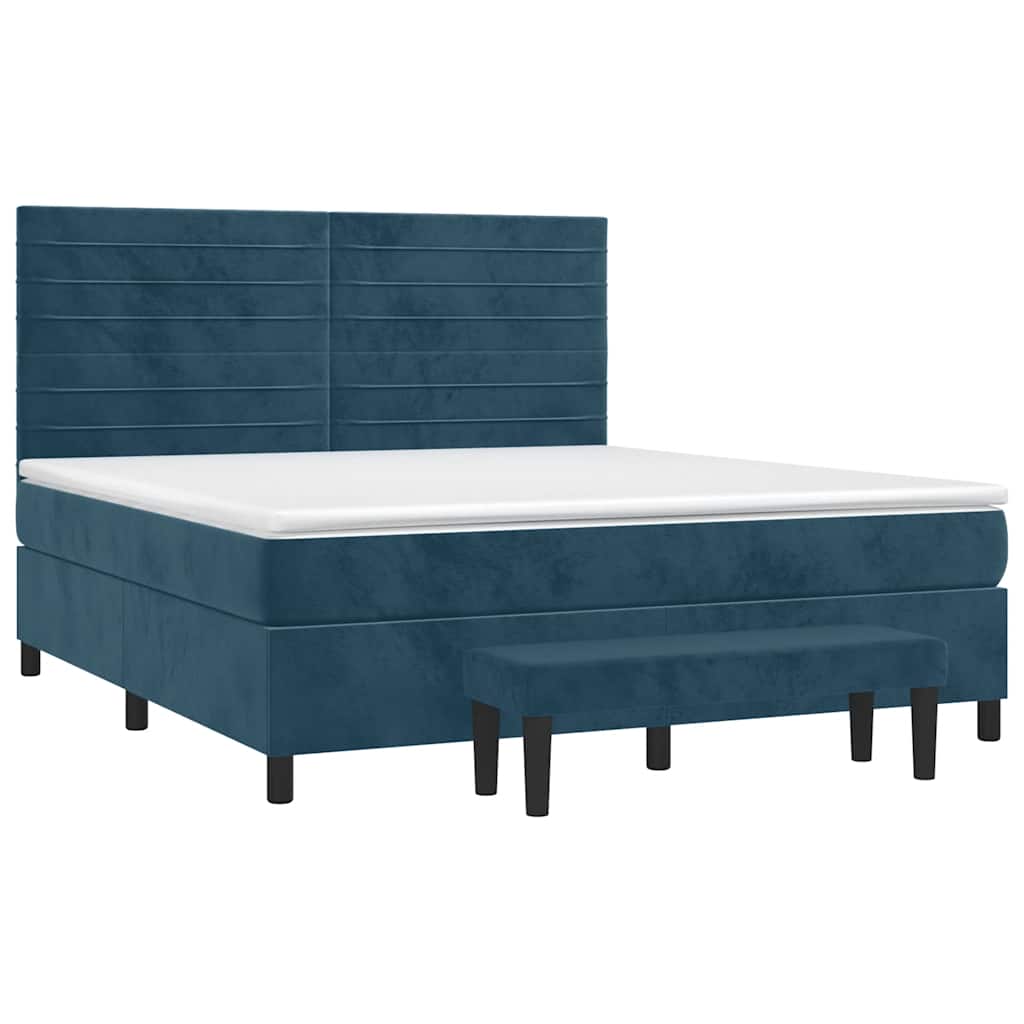 Κρεβάτι Boxspring με Στρώμα Σκούρο Μπλε 160x200 εκ. Βελούδινο - Pakobazaar