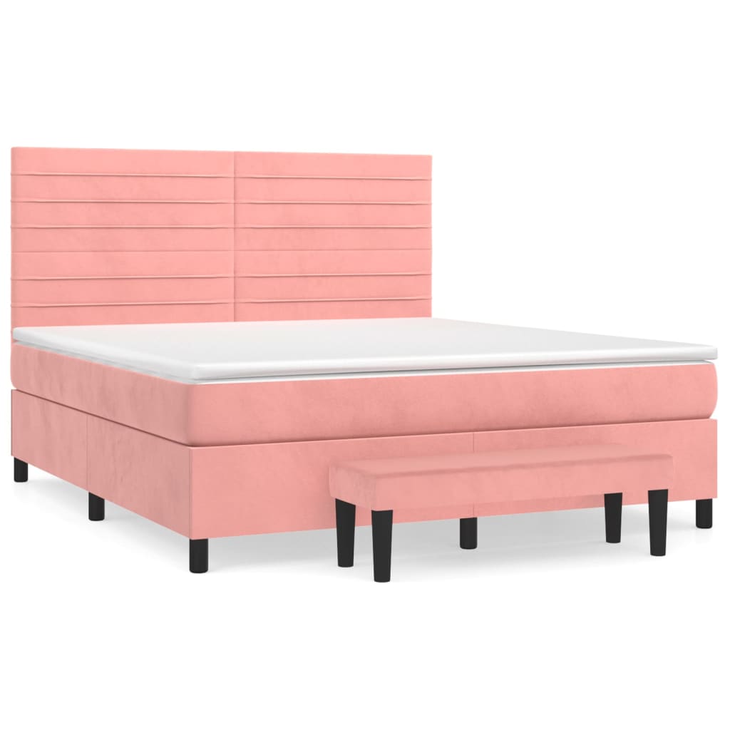 Κρεβάτι Boxspring με Στρώμα Ροζ 180x200 εκ. Βελούδινο - Pakobazaar