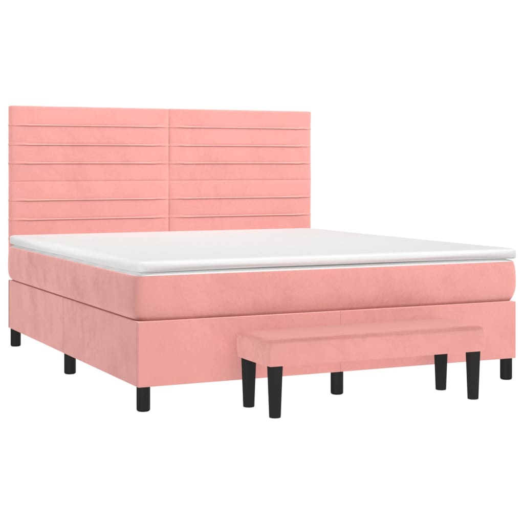 Κρεβάτι Boxspring με Στρώμα Ροζ 180x200 εκ. Βελούδινο - Pakobazaar
