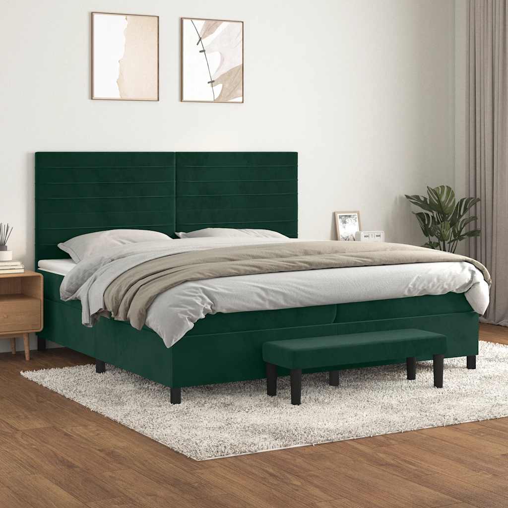 Κρεβάτι Boxspring με Στρώμα Σκούρο Πράσινο 200x200εκ. Βελούδινο - Pakobazaar