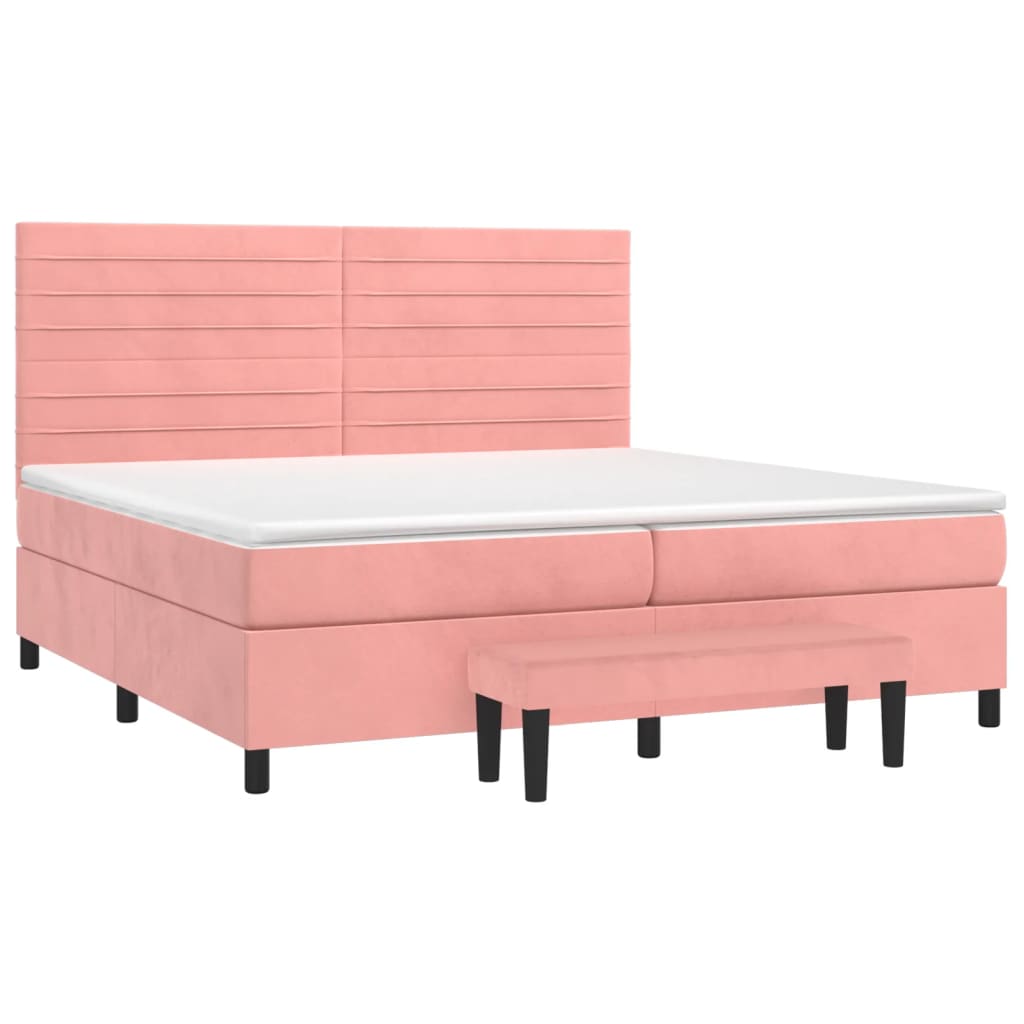 Κρεβάτι Boxspring με Στρώμα Ροζ 200x200 εκ. Βελούδινο - Pakobazaar