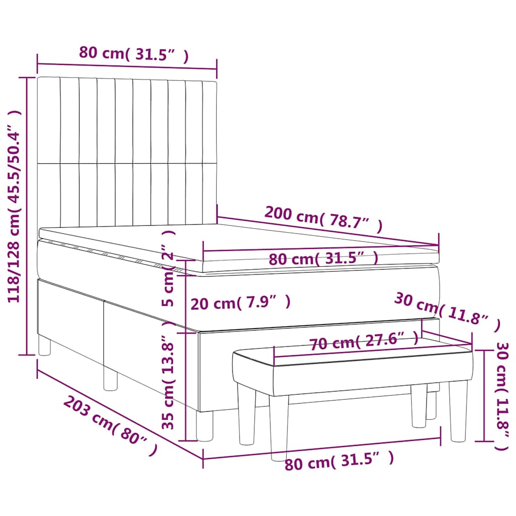 Κρεβάτι Boxspring με Στρώμα Σκούρο Πράσινο 80x200 εκ. Βελούδινο - Pakobazaar