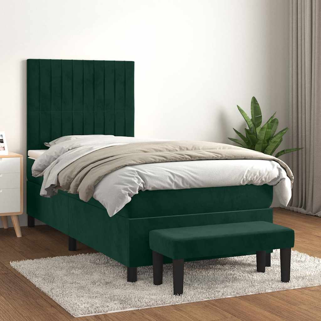 Κρεβάτι Boxspring με Στρώμα Σκούρο Πράσινο 80x200 εκ. Βελούδινο - Pakobazaar