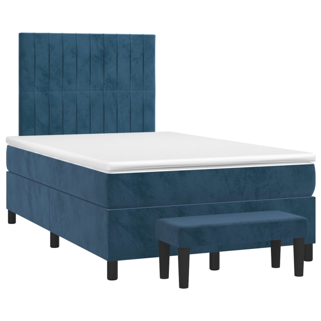 Κρεβάτι Boxspring με Στρώμα Σκούρο Μπλε 120x200 εκ. Βελούδινο
