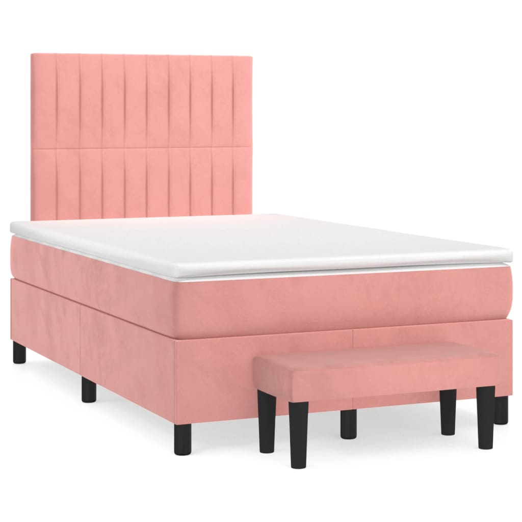 Κρεβάτι Boxspring με Στρώμα Ροζ 120x200 εκ. Βελούδινο
