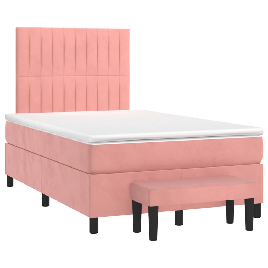Κρεβάτι Boxspring με Στρώμα Ροζ 120x200 εκ. Βελούδινο