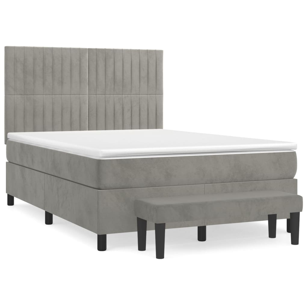 Κρεβάτι Boxspring με Στρώμα Ανοιχτό Γκρι 140x190 εκ. Βελούδινο