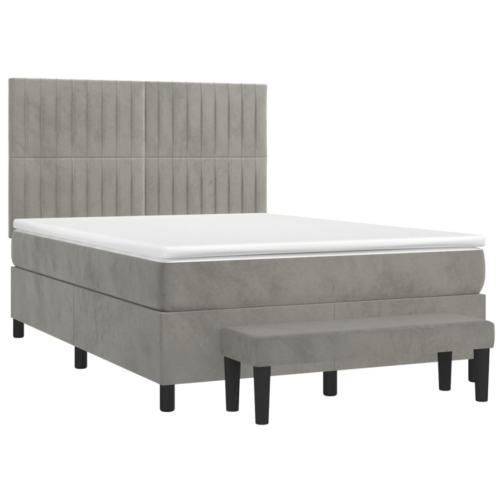 Κρεβάτι Boxspring με Στρώμα Ανοιχτό Γκρι 140x190 εκ. Βελούδινο