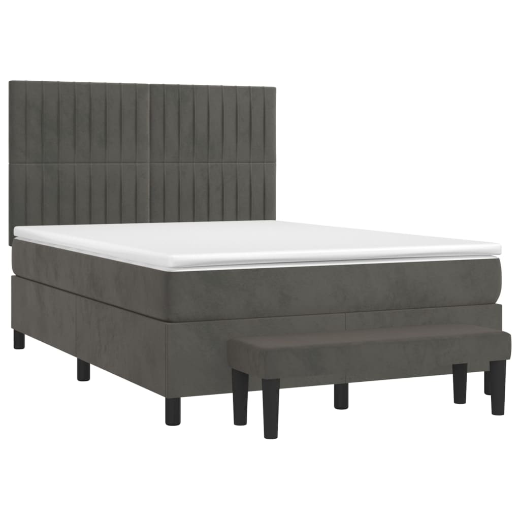 Κρεβάτι Boxspring με Στρώμα Σκούρο Γκρι 140x190 εκ. Βελούδινο