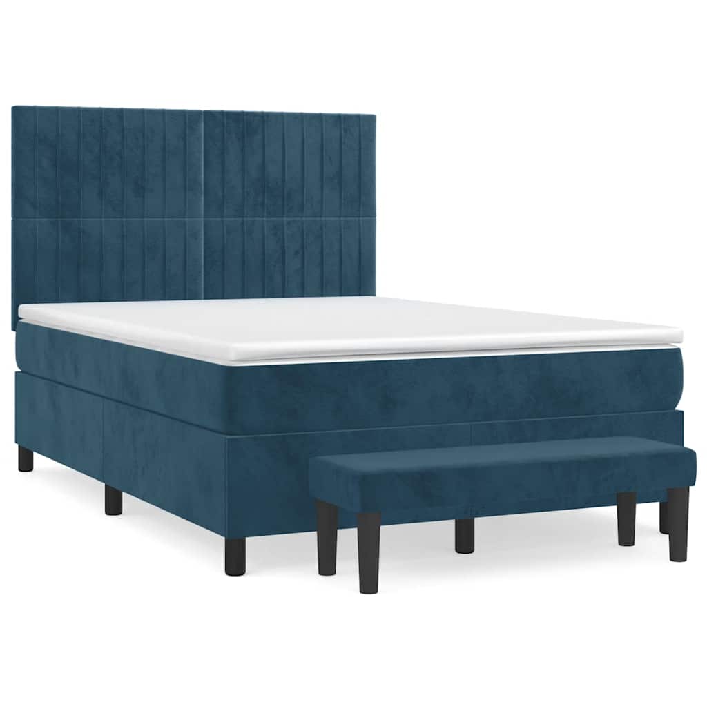 Κρεβάτι Boxspring με Στρώμα Σκούρο Μπλε 140x190 εκ. Βελούδινο - Pakobazaar
