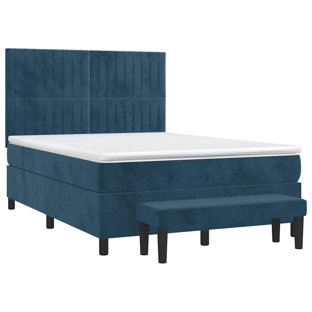 Κρεβάτι Boxspring με Στρώμα Σκούρο Μπλε 140x190 εκ. Βελούδινο - Pakobazaar
