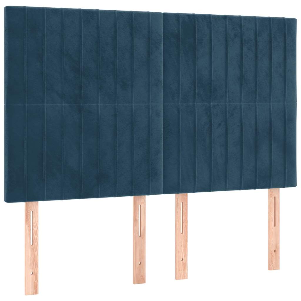 Κρεβάτι Boxspring με Στρώμα Σκούρο Μπλε 140x190 εκ. Βελούδινο - Pakobazaar