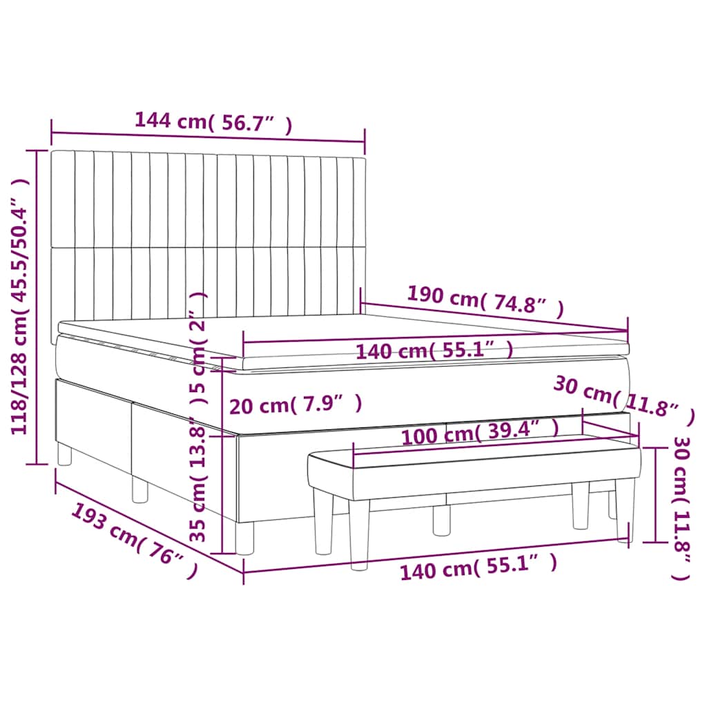 Κρεβάτι Boxspring με Στρώμα Σκούρο Μπλε 140x190 εκ. Βελούδινο - Pakobazaar