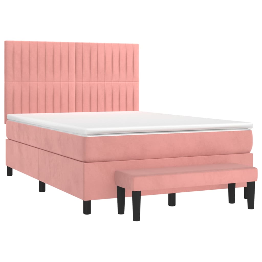 Κρεβάτι Boxspring με Στρώμα Ροζ 140x190 εκ. Βελούδινο - Pakobazaar