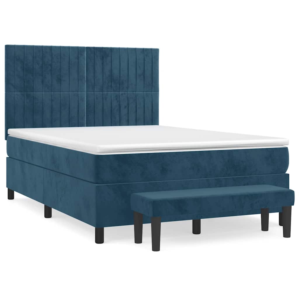 Κρεβάτι Boxspring με Στρώμα Σκούρο Μπλε 140x200 εκ. Βελούδινο - Pakobazaar